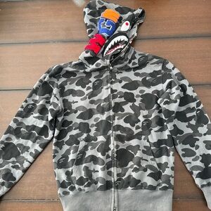 BAPE grey camo shark full zip hoodie xl